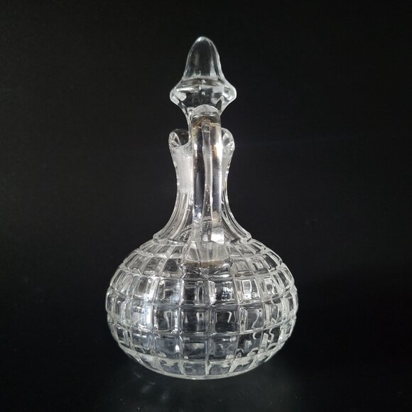 Vintage Duncan & Miller Block Pattern Glass Cruet With Mismatched Stopper - Picture 4 of 8
